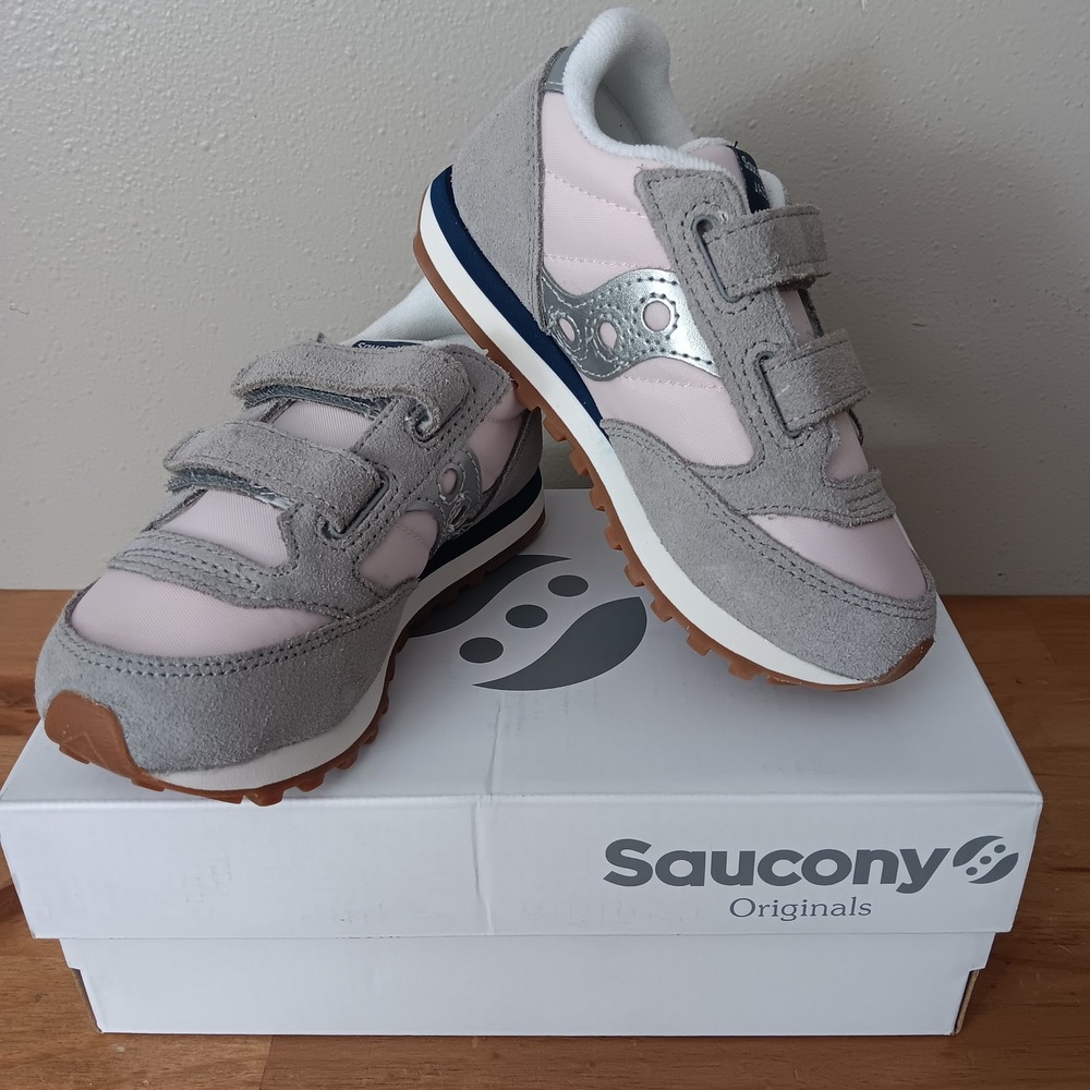 Saucony Jazz Double HL Kids 10.5M Grey Pink New Hook and Loop Sneakers